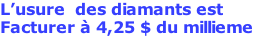 L’usure  des diamants est  Facturer à 4,25 $ du millieme